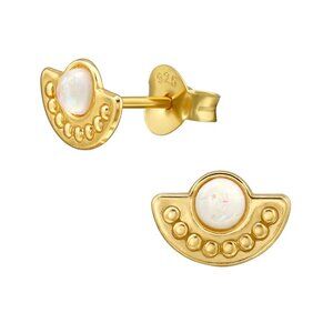14K Gold Vermeil Opal Crescent Studs October Birthstone Jewelry